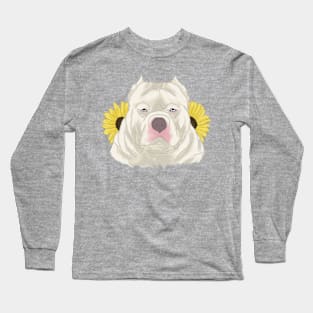 White Blue Eyed American Bully with Sunflowers Long Sleeve T-Shirt